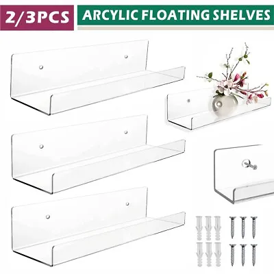 2 / 3PCS Clear Acrylic Floating Shelves Display Mounted Shelf Display Organizer • £11.99