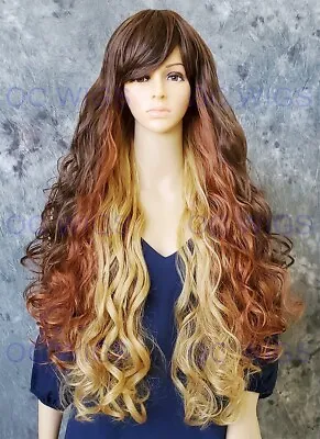 Extra Long Layered Loose Wavy Curls Heat Safe Wig Brown/Auburn/Blonde Ombre EVBM • $64.85