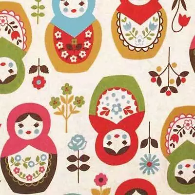 KOKKA  TREFLE  MATRYOSHKA Red Natural By 1/2 Yard • $7.50