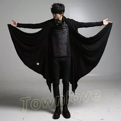 Men's Casual Jacket Black Designer Gothic Cardigan Shawl Long Trench Coat Capes • $37.04