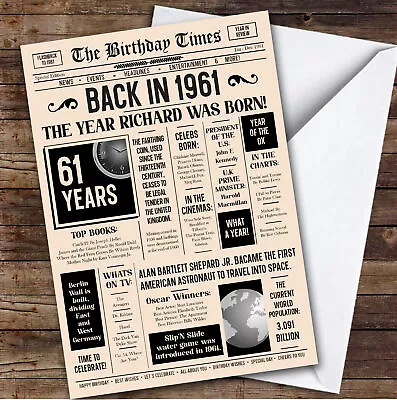 1961 Newspaper Any Age Any Year You Were Born Facts Personalised Birthday Card • £6.59