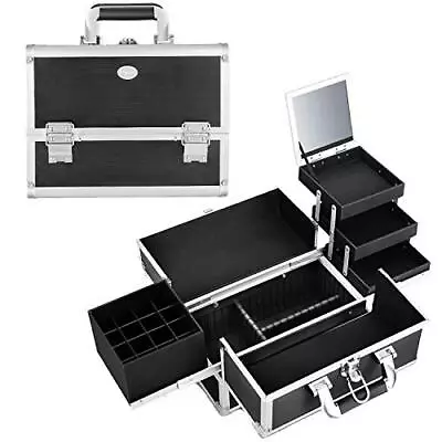 Joligrace Makeup Train Case Organizer Box Professional Black With Mirror  • $55.19