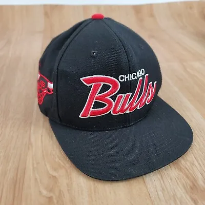 Mitchell & Ness Chicago Bulls NBA Snapback Hat Cap Black Red White Script • $27.99