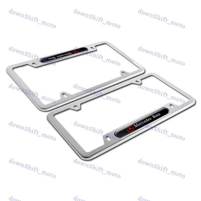 2pcs MERCEDES-BENZ 2018 2019 Black Silver METAL License Plate Frame Stainless • $23.28