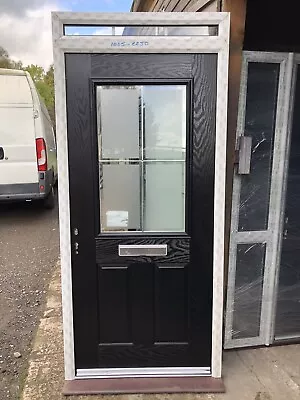 New 1005-2250 Black Composite Front Door In Upvc Frame Satin Chrome Grid Glass • £395