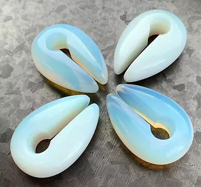 PAIR Opalite Keyhole Hanger Ear Weight Plug Gauge Tunnel Stone Glass • $21.95