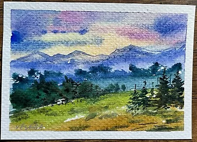 ACEO Original Watercolor Landscape Nature Mountains - (2.5x3.5 In) - NEW • $11