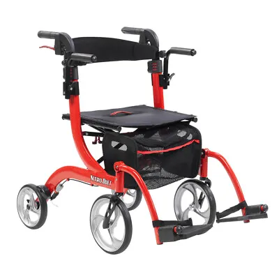 $374 • Buy Drive Medical Nitro Duet Rollator Walker And Transport Wheelchair Chair, Red