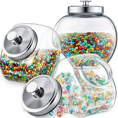 Set Of 3 Glass Slanted Storage Jar Large Candy Jars With Lids Cookie Jar With... • $39.66