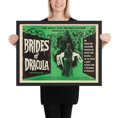 THE BRIDES OF DRACULA - 18X24  Wood Framed Poster Vintage Horror Hammer • £97.31