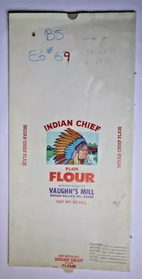 X LARGE Vintage Paper Sack Bag - INDIAN CHIEF FLOUR VAUGHN'S MILL VA 1984 • $20