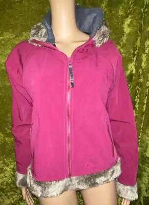 Marmot Women’s Pink/Red  Faux Fur Trim Hooded Soft Shell Jacket Fleece Lined M • $29.99