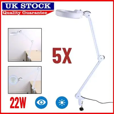 5X LED Desk Magnifier Lamp Glass Stand Clamp Beauty Light Magnifying Lamp UK • £33.49