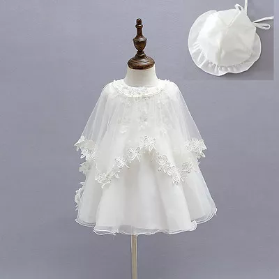 £17.99 • Buy Elegant Beaded Christening Gown Lace Baptism Dress Embroidery Dress Cape Bonnet