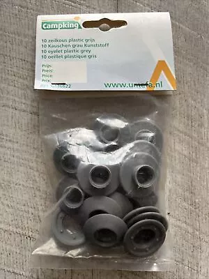 10 Grey Plastic Snap Eyelets 12mm Washer Sealed For Tarpaulin & Groundsheets • £3.29