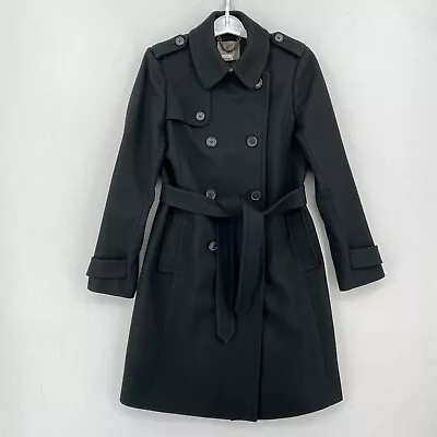 J Crew Nello Gori Wool Cashmere Pea Coat Womens 4 Black Belted Double Breasted • $99.99