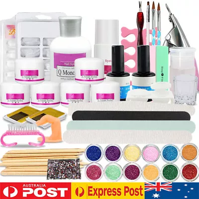 Nail Art Kits Acrylic Liquid Powder Glitter Manicure Brush Sticker Tips Full Set • $35.99