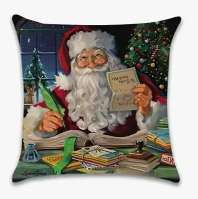 Santa Claus Naughty Nice List Christmas Throw Pillow Cover Holiday Home Decor • $13.08