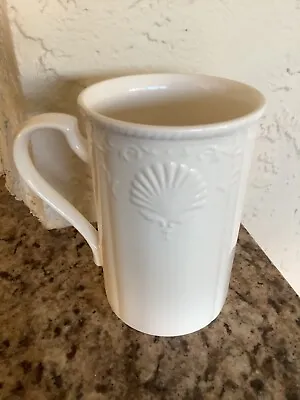 ONE South Hampton By Mikasa White Cappuccino Coffee Mug-Seashells & Scrolls EC • $14.95