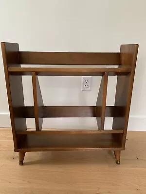 Mid Century Modern Vintage 25.5” Tall 25” Wide Brass Feet Bookcase MCM Wooden • $235