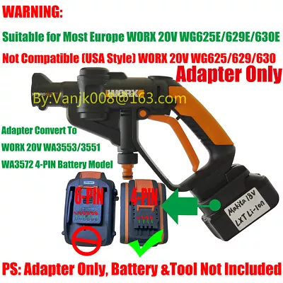 1x Makita 18V Li-ion Battery To Worx 20V EU-Style 4-PIN WA355.1 Battery Adapter • $25.98