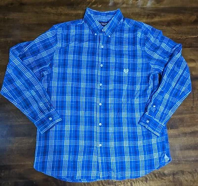Chaps Easy Care Twill Men's XL Long Sleeve Button Front Shirt Blue Plaid • $8.50