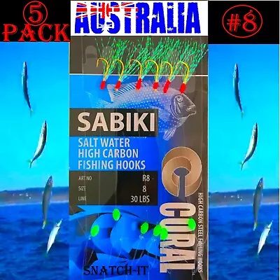 5 Pack Sabiki Bait Jigs Size 8 Hook  Yakkas  Live Bait Rig Fishing Lures • $11.50