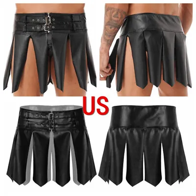 US Men Gladiator Cosplay Roman Costume PU Leather Panel Gladiator KiltUnderwear • $15.26