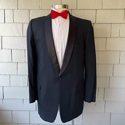 60s Vintage Sharpe's Mens Black 1-Button Tuxedo Jacket With Satin Collar Size 42 • $60