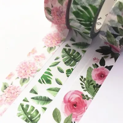 £3.95 • Buy Washi Tape Tropical Leaf Pink Flower 15mm X 7m Paper Masking Stationery Green