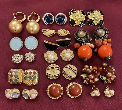 Lot 15 Vintage Clip On Earrings Dangle Moonstone Cabochon Glass Crown Trifari SC • $159