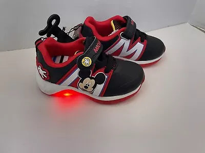 Disney Mickey Mouse Toddler Boys Athletic Sneaker Light Up Shoes Black Red Sz 7 • $11.99