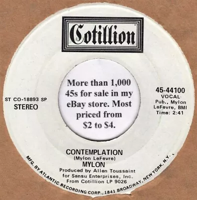 45 RPM RECORD: Mylon Promo 45 Rpm  Contemplation  On Cotillion Records • $2