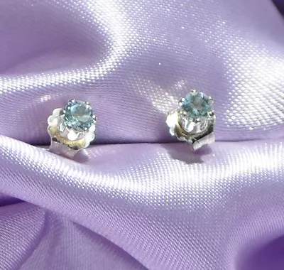 $13.75 • Buy 3mm  Round Aquamarine  Earrings In .925 Sterling Silver