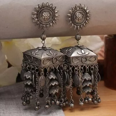 Wedding Bollywood Style Afghani Designer Heavy Oxidised Silver Indian Earrings • $22.61