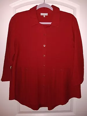 HABITAT (Clothes To Live In) Sz. M Tunic Top Crinkle Button Front Dark Red • $24.95