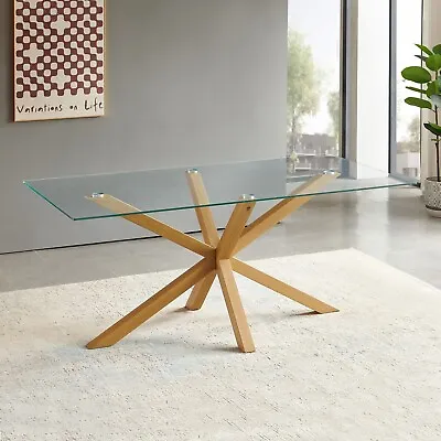 Spider 160cm Glass Dining Table With Oak Effect Legs – 6 Seater - AY16-OAK • £299