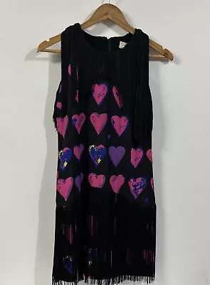 Versace For H&M - Small - Black & Pink Heart Fringe Mini Dress - 34  Length BNWT • $63.61