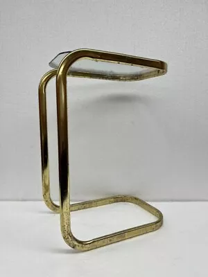 Vintage MCM Milo Baughman Style Brass Plated Metal Glass Cantilever Side Table • $65