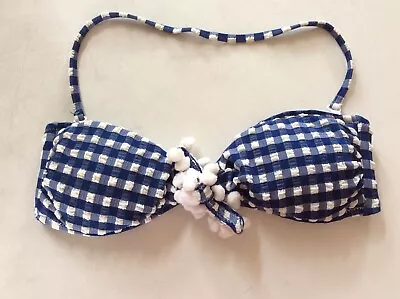 $25 • Buy Tigerlily Bikini Blue Gingham Halter Top Swimwear Pom Pom Detail Size 8