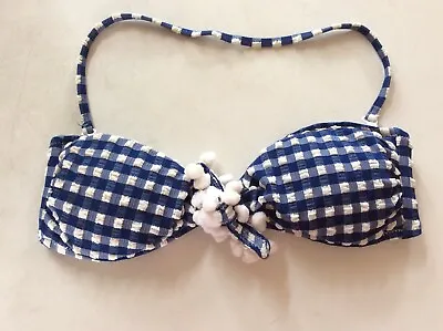 Tigerlily Bikini Blue Gingham Halter Top Swimwear Pom Pom Detail Size 8 • $25