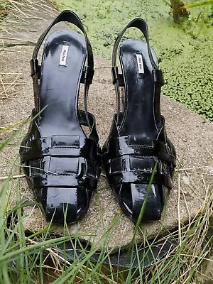 Miu Miu Patent Black Patent Wedges Shoes EU 39 UK6 Made In Italy • £60