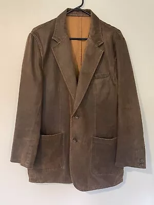 Alan Flusser Denim Blazer Mens L Waxed Denim Cotton Brown Sport Coat Jacket FLAW • $32.99