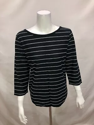 C. Wonder French Terry 3/4 Sleeves Striped Shirt W/ Hi-Low Hem Black Medium Size • $12.50