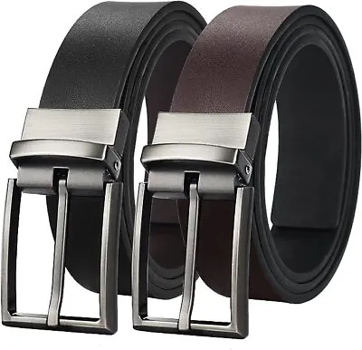 Mens Reversible Genuine Classic Leather Belts Black & Brown Rotating One Size • $13.19