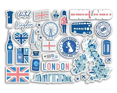 A5 Sticker Sheet Blue England Vinyl Stickers - London UK Holiday Travel #80281 • £3.99