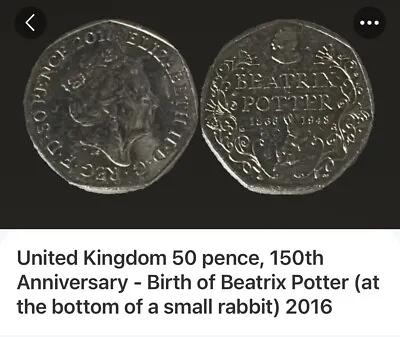 £1.60 • Buy Beatrix Potter 1866-1943 50p Fifty Pence Coin 2016 Circulated