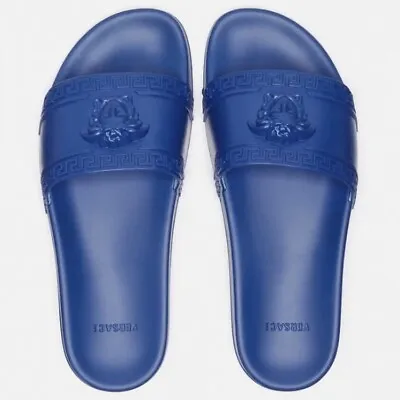 Versace Gomma Men Royal Blue Palazzo Medusa Pool Slide Sandal Size 8 Euro 41 • $119.99