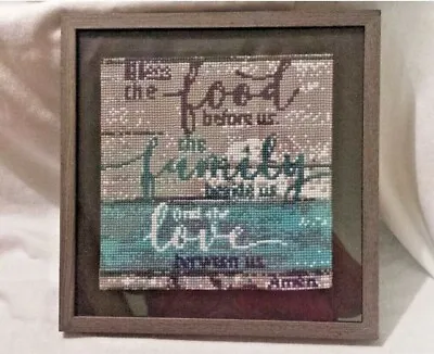 $35 • Buy Framed Matted Bead Mosaic Art Bead Blessing Prayer Teal Gray Sm Rondelle Unique