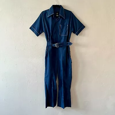 Vintage 70s Navy Blue Belted Jumpsuit Coveralls Women's Medium VSI • $65